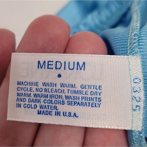 VINTAGE 80s pajama set teal embroidered floral short sleeve nylon lightweight L - Picture 6 of 9